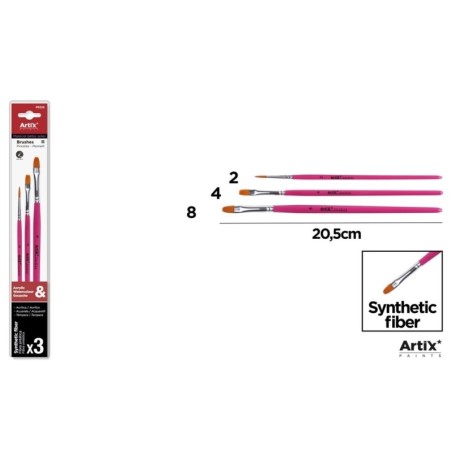 PINCELES ROSA SINTETICO 3 UDS Tamaño 2, 4, 8 PP235