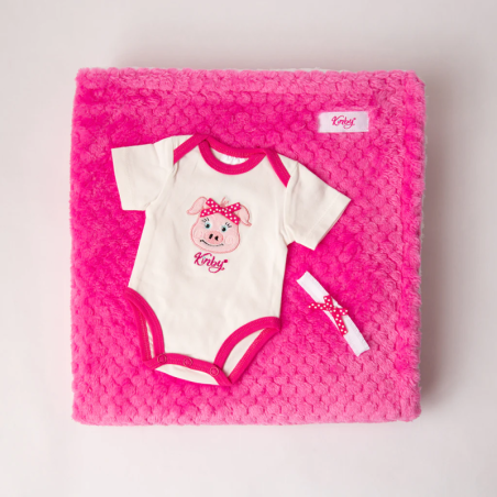 Manta, body y diadema de cerdita 15 a 16 pulgadas